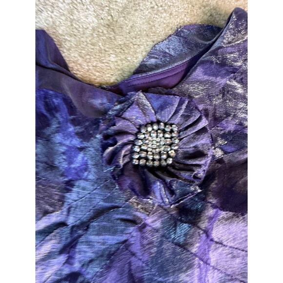 London Times Women Purple Dress Size 8 Floral Ruched Midi Sleeveless D176 - Picture 7 of 13